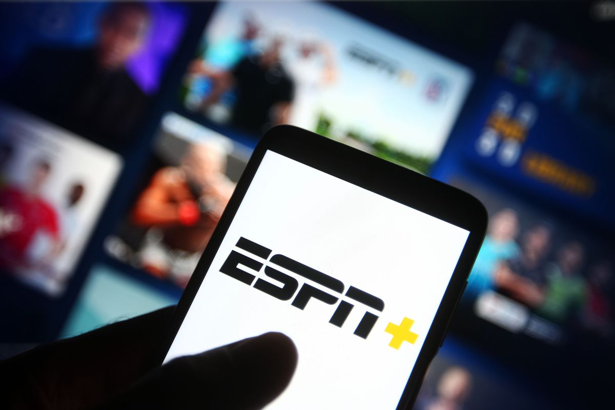In this photo illustration the ESPN+ (ESPN Plus) logo of an...