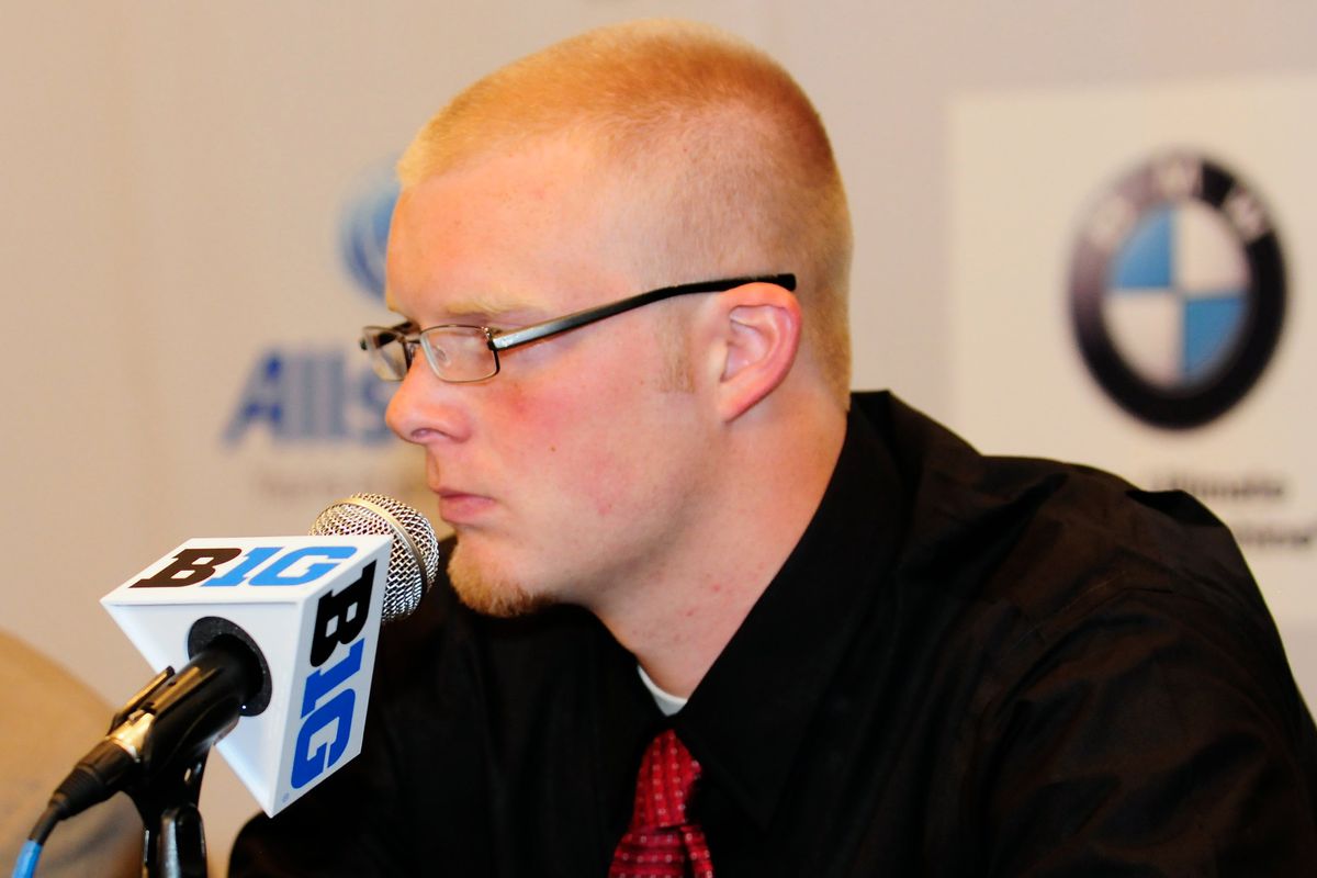 July 26, 2012; Chicago, IL, USA; Purdue Boilermakers quarterback Caleb Terbush talks to reporters during the Big Ten media day at the McCormick Place Convention Center. Mandatory Credit: Reid Compton-US PRESSWIRE