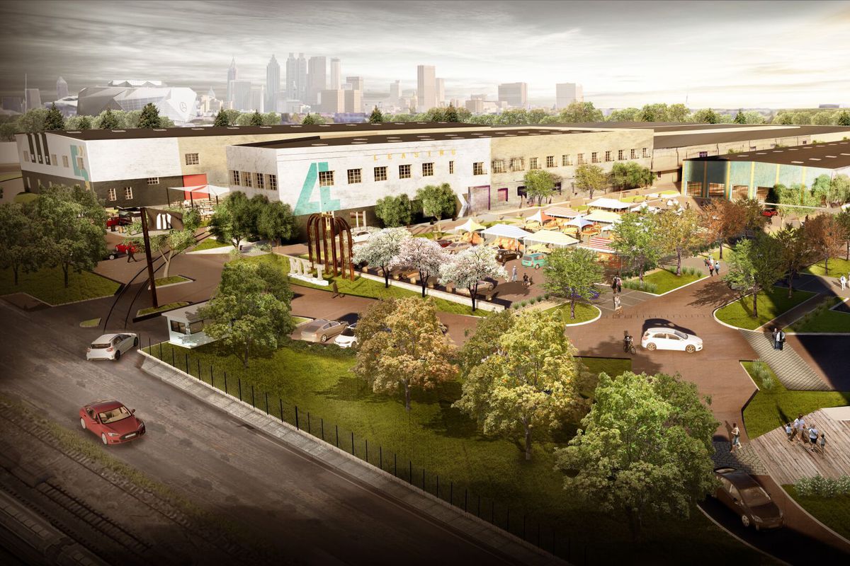 A rendering of the envisioned overhaul shows new vibrancy at the old warehouse complex.