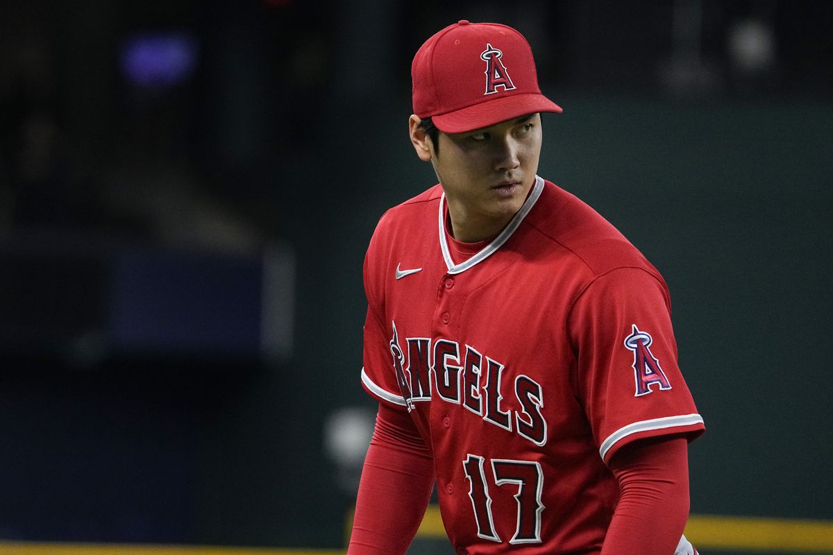 Shohei Ohtani of the Los Angeles Angels stands on the field before the game against the Texas Rangers at Globe Life Field on August 16, 2023 in Arlington, Texas.