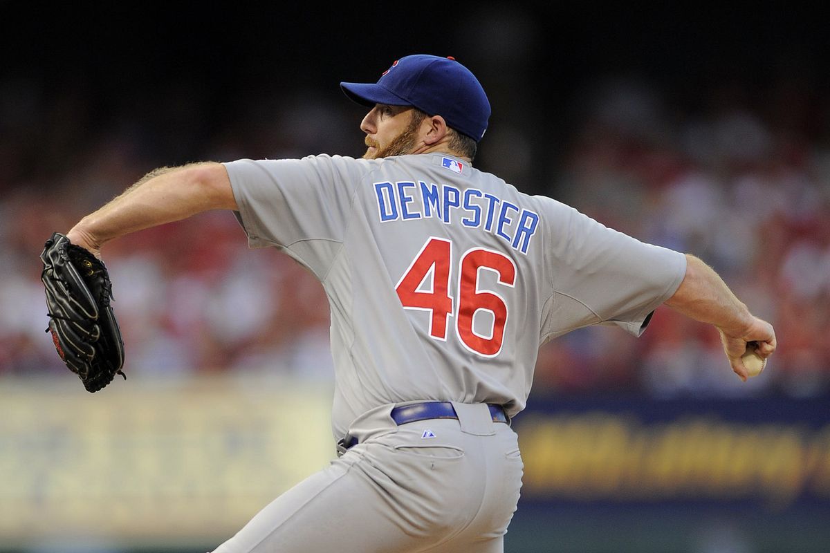 July 20, 2012; St. Louis, MO. USA; Chicago Cubs starting pitcher Ryan Dempster (46) throws to a St. Louis Cardinals batter in the second inning at Busch Stadium. The Cardinals won 4-1. Mandatory Credit: Jeff Curry-US PRESSWIRE