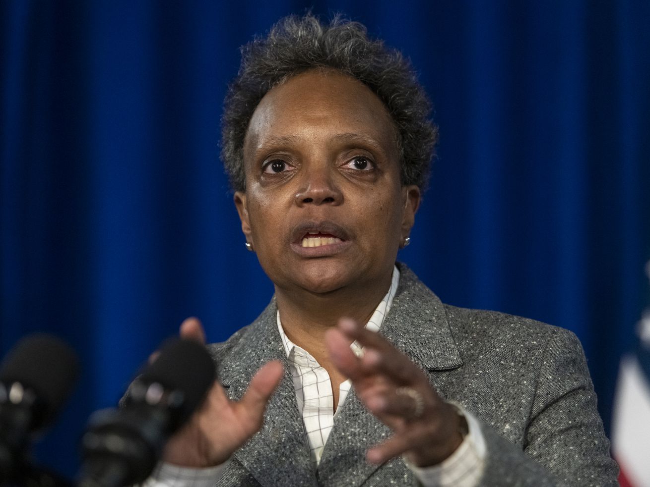 Mayor Lori Lightfoot speaks to reporters during a press conference at City Hall, updating reporters on the current situation with the Chicago Teachers Union on Jan. 4.