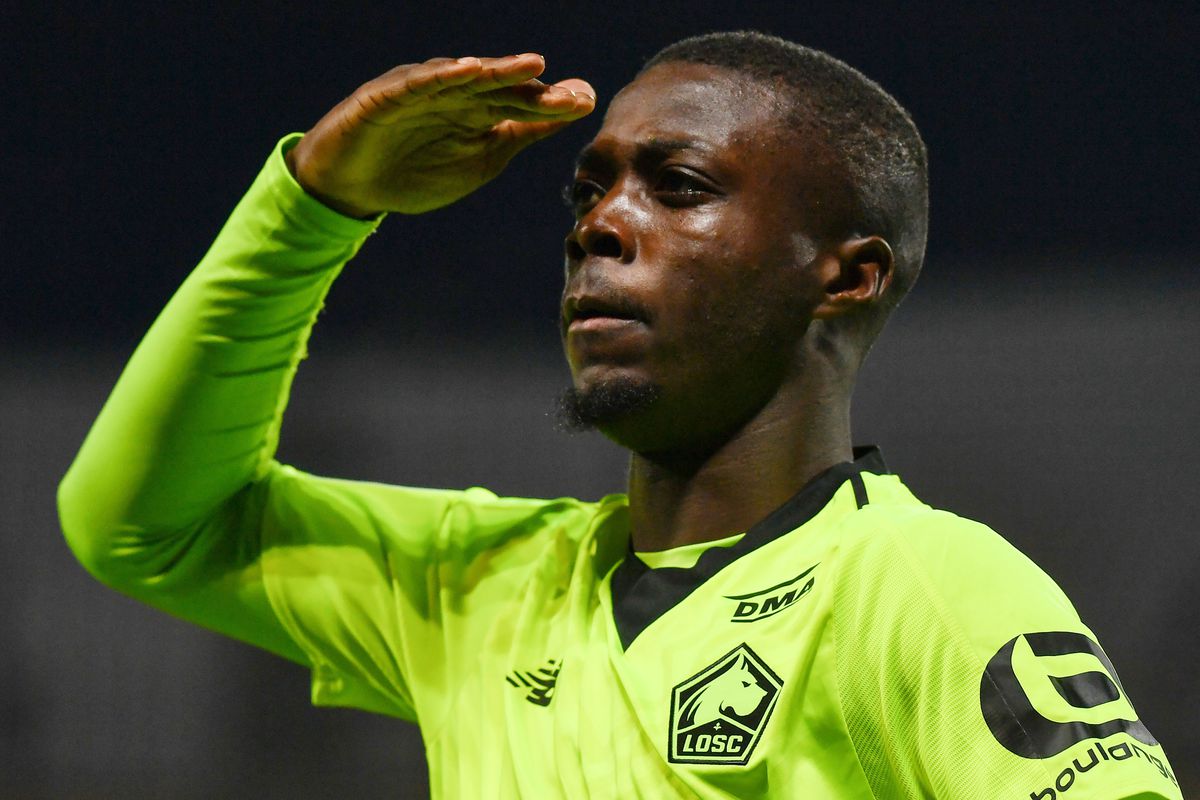 FBL-FRA-LIGUE1-MONTPELLIER-LILLE
Lille's Ivorian forward Nicolas Pepe celebrates after scoring a goal during the French L1 football match between Montpellier and Lille on December 4, 2018 at the the Mosson stadium in Montpellier, southern France. (Photo by PASCAL GUYOT / AFP)