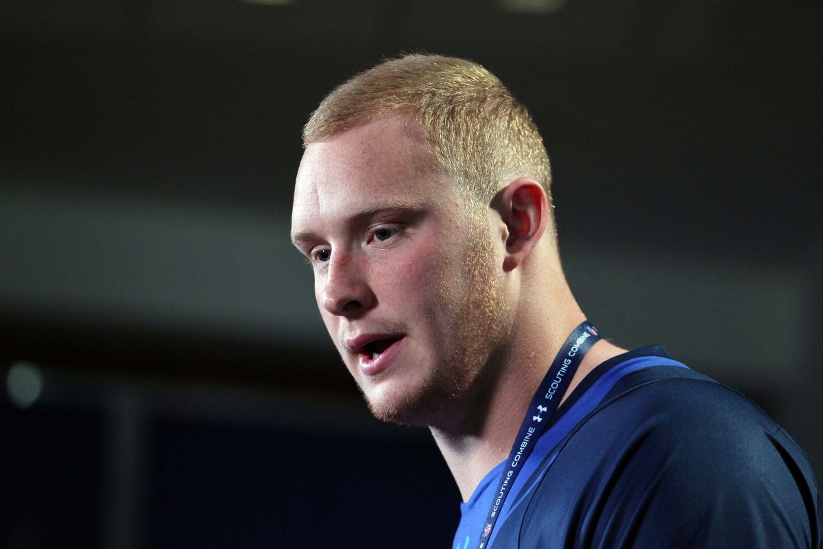 Tight end Maxx Williams talks with the media at the Scouting Combine.