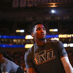 Utah Jazz guard Donovan Mitchell (45) takes the court before playing the Minnesota Timberwolves at Vivint Smart Home Arena in Salt Lake City on Thursday, March 14, 2019.