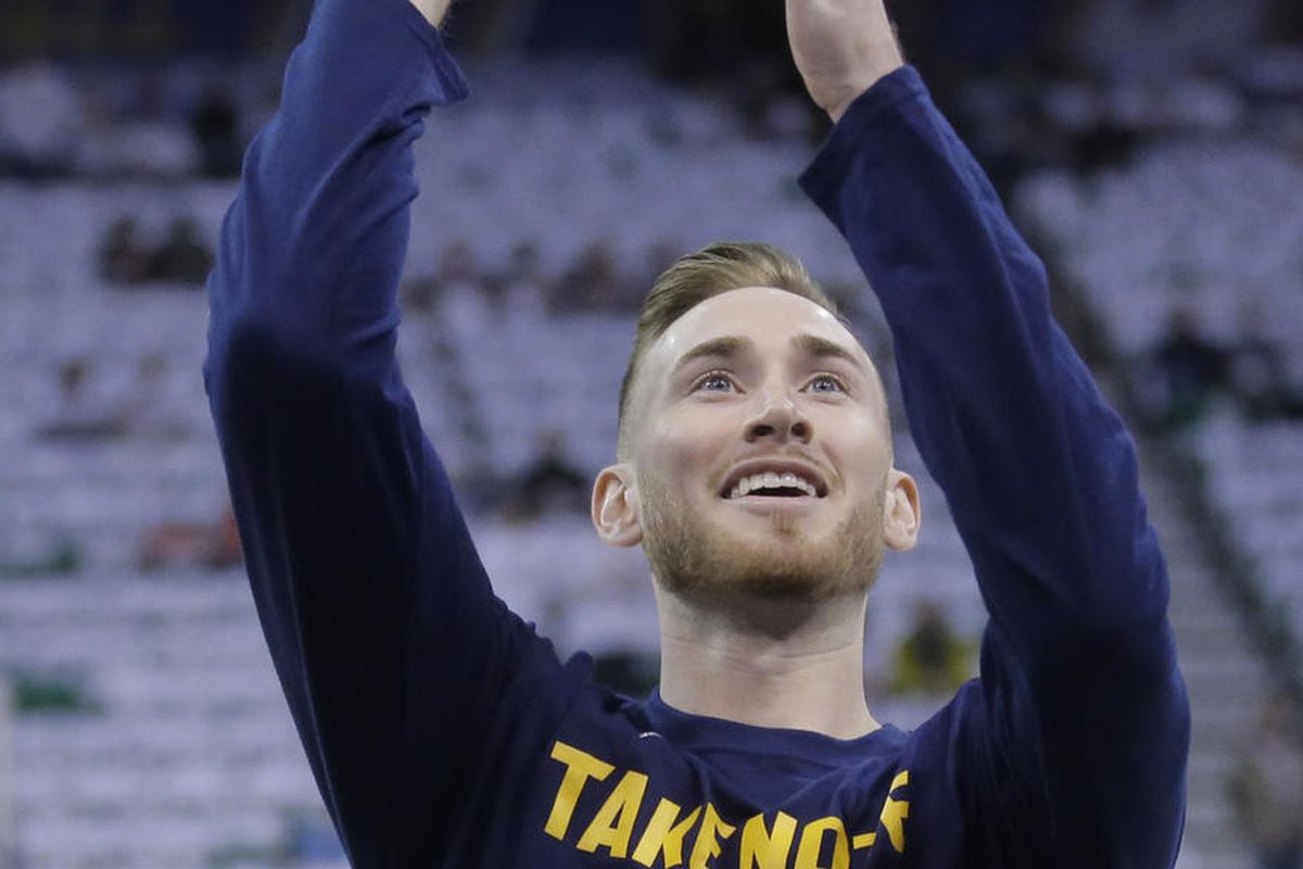 Utah Jazz forward Gordon Hayward (20) shoots during practice before the start of Game 6 of an NBA basketball first-round playoff series against the Los Angeles Clippers Friday, April 28, 2017, in Salt Lake City. (AP Photo/Rick Bowmer)