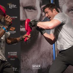 Chael Sonnen throws a punch at Bellator workouts.