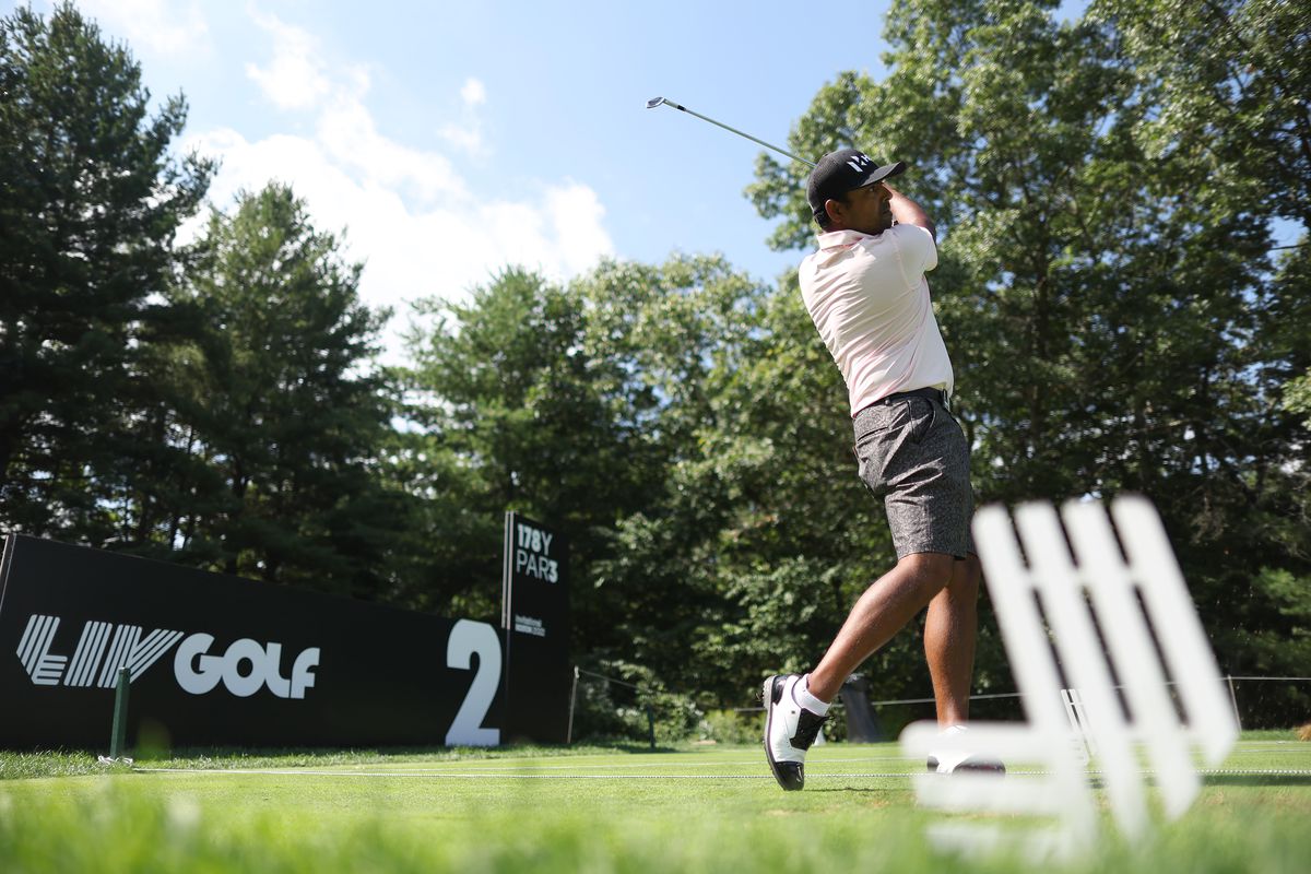 Anirban Lahiri of India plays during a practice round prior to the LIV Golf Invitational - Boston at The Oaks golf course at The International on August 30, 2022 in Bolton, Massachusetts.