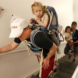 Participants ascend the stairwell of the Wells Fargo Building during the Outclimb Cancer Challenge in Salt Lake City, Saturday, March 5, 2016. The challenge of climbing the building's 24 floors is a fundraiser for the Huntsman Cancer Institute.