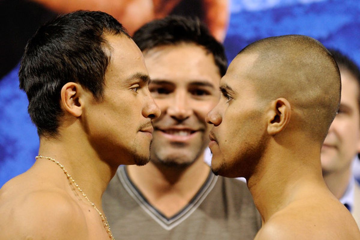 Juan Diaz (right) lost twice to Juan Manuel Marquez, but thinks Marquez will be in over his head in November against Manny Pacquiao. (Photo by Ethan Miller/Getty Images)
