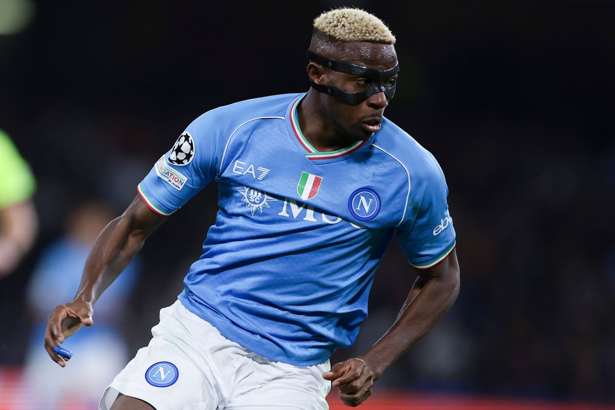 SSC Napoli’s Nigerian forward Victor Osimhen looks during...