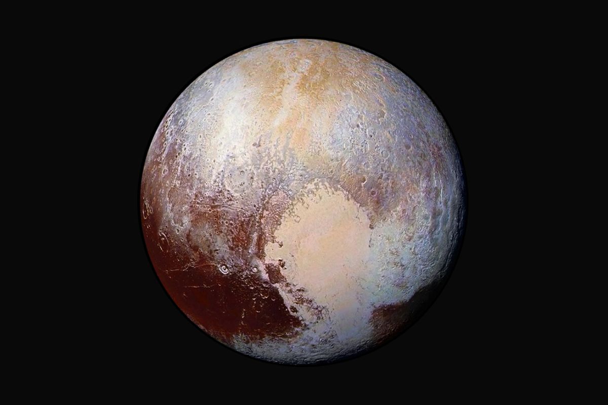 A combination of images of the composition and texture of Pluto’s surface.