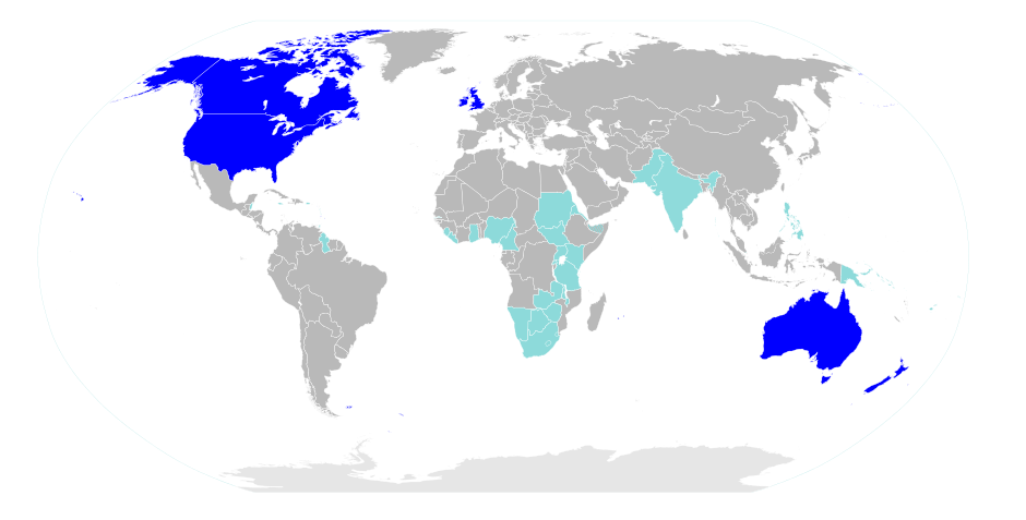 Countries where English is spoken in the world
