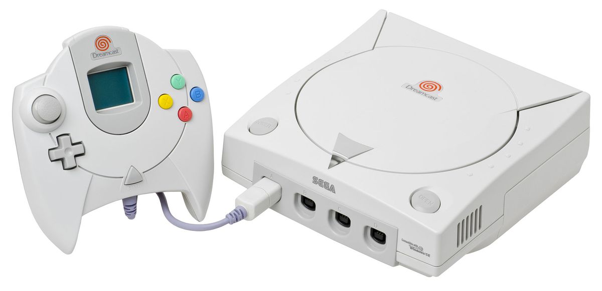 photo of Sega Dreamcast controller connected to Sega Dreamcast