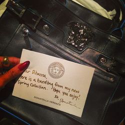 Songstress Rihanna's gift from Donatella Versace. [Photo via @badgalriri/<a href="http://instagram.com/p/hukbD2hM-r/">Instagram</a>]