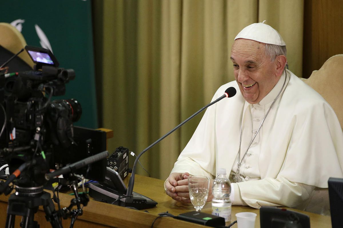 Pope Francis gives his speech in the Synod hall on the occasion of the closing ceremony of the IV Scholas Occurrentes World Educational Congress, Thursday, Feb. 5, 2015, at the Vatican. House Speaker John Boehner of Ohio said Thursday, that Pope Francis w