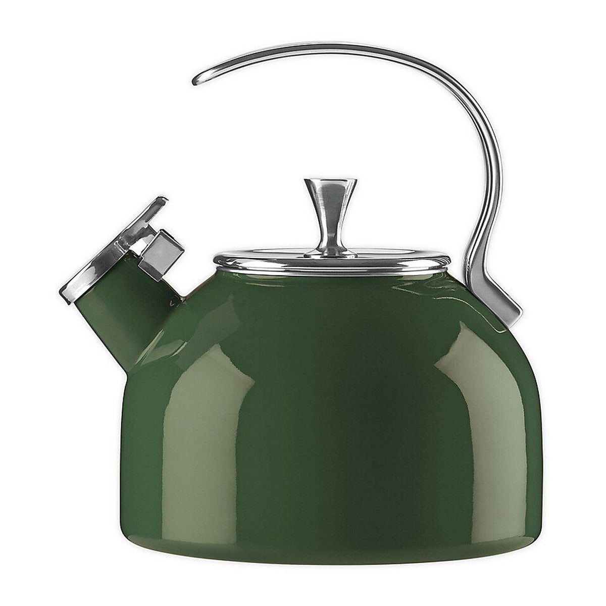Green kettle with chrome finishes. 