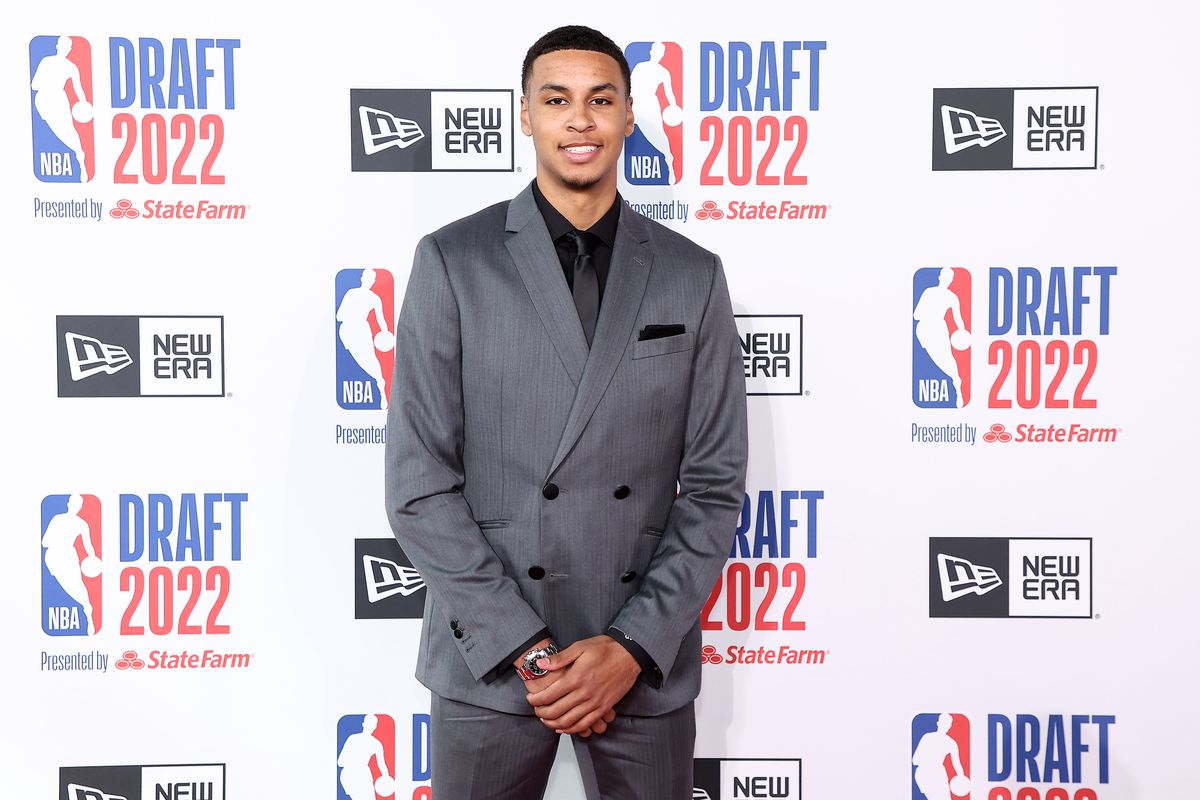 Keegan Murray poses for photos on the red carpet during the 2022 NBA Draft at Barclays Center on June 23, 2022 in New York City.&nbsp;