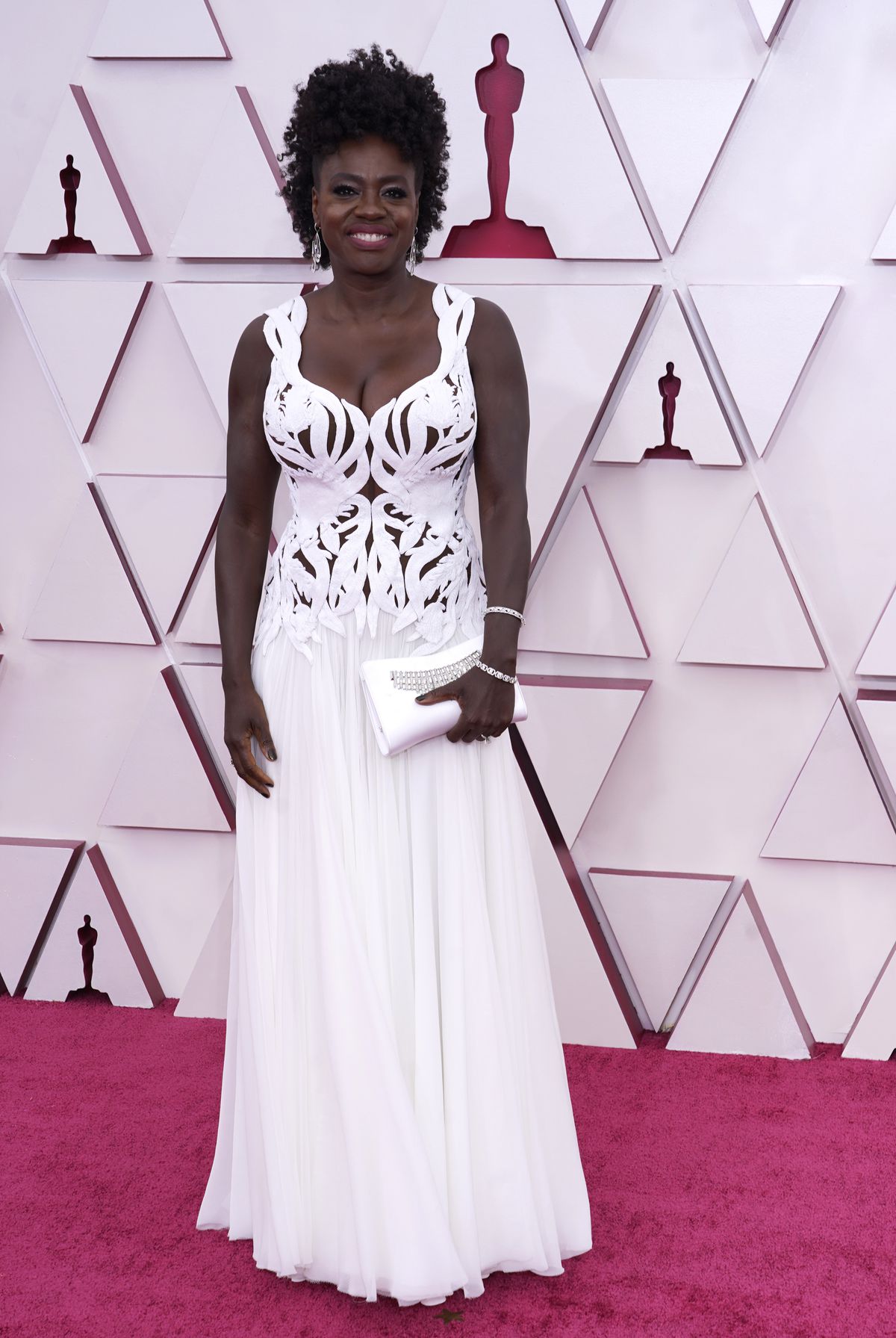 Viola Davis arrives at the Oscars on Sunday, April 25, 2021, at Union Station in Los Angeles.