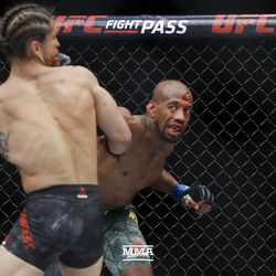 Patrick Williams counters with a right hand on Luke Sanders at UFC on FOX 29 on Saturday at Gila River Arena in Glendale, Ariz.