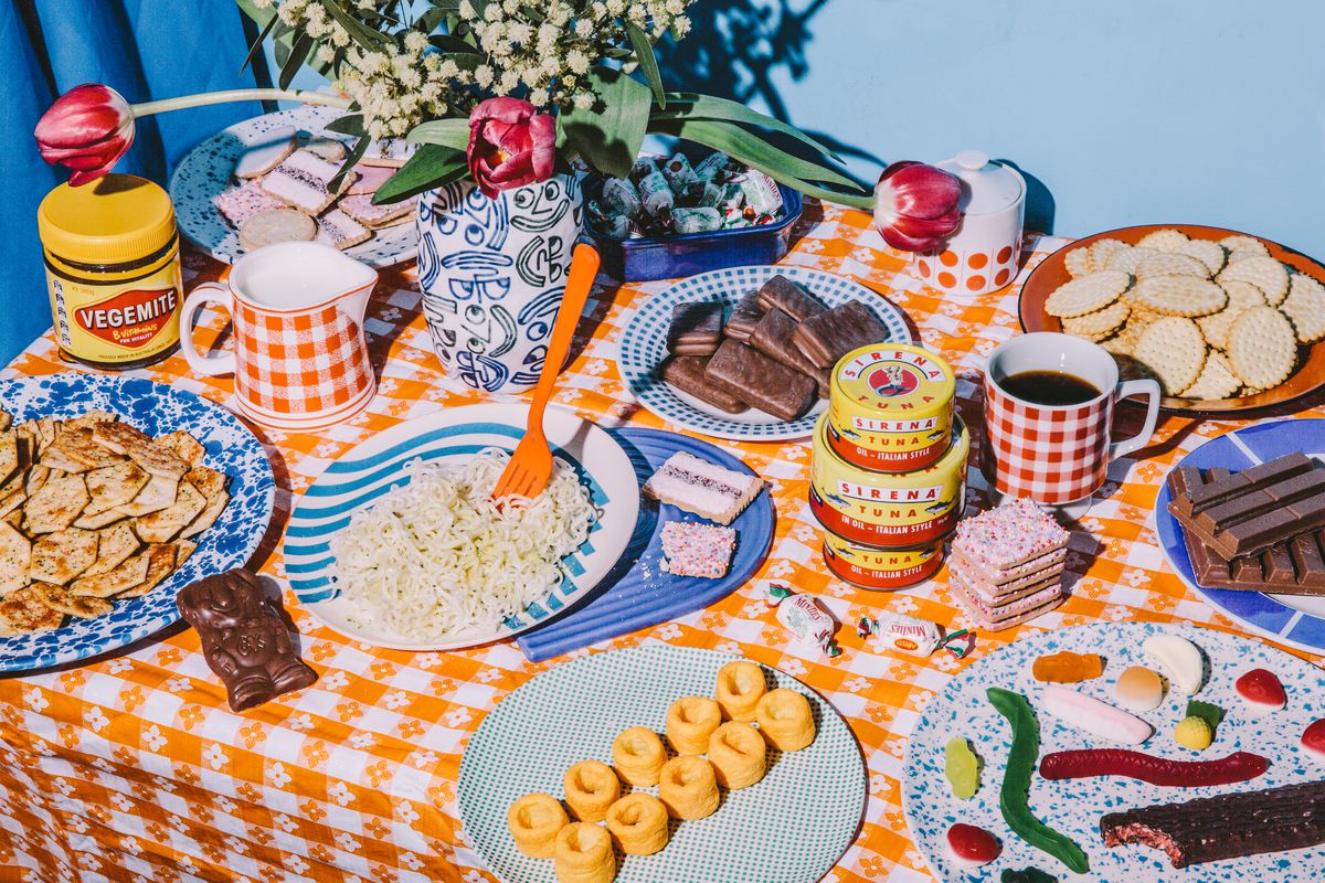A spread of classic Australian snacks on a table