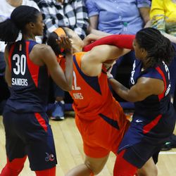 The Washington Mystics take on the Connecticut Sun in a WNBA game at Mohegan Sun Arena in Uncasville, CT on May 25, 2019.