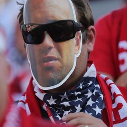 A fan shows his support for the U.S. National Team at the USA and Honduras game Tuesday, June 18, 2013, at Rio Tinto Stadium.