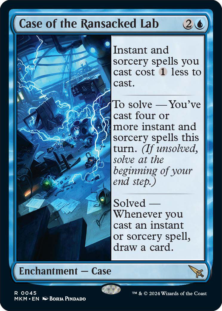 Case of the Ransacked Lab is another Enchantment, which nets the solver the ability to pull a card whenever using an instant or sorcery.