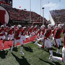 The Utah Utes take the field against the Idaho State Bengals in NCAA football in Salt Lake City on Saturday, Sept. 14, 2019.