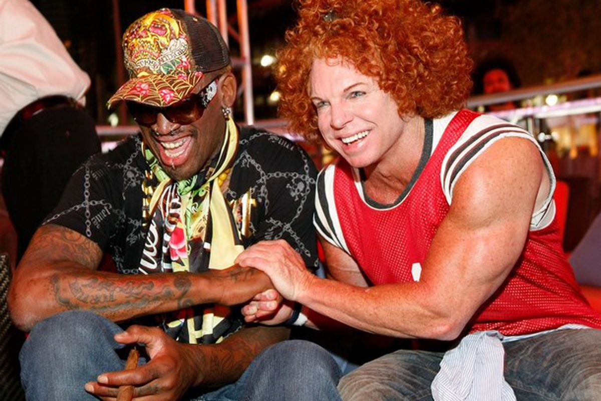 <strong>Dennis Rodman</strong> will soon be trying his hand at coaching.  Hopefully he recruits <strong>Buff Carrot Top</strong>.  Also, notice the Red Auerbach cigar already.  I smell championships.