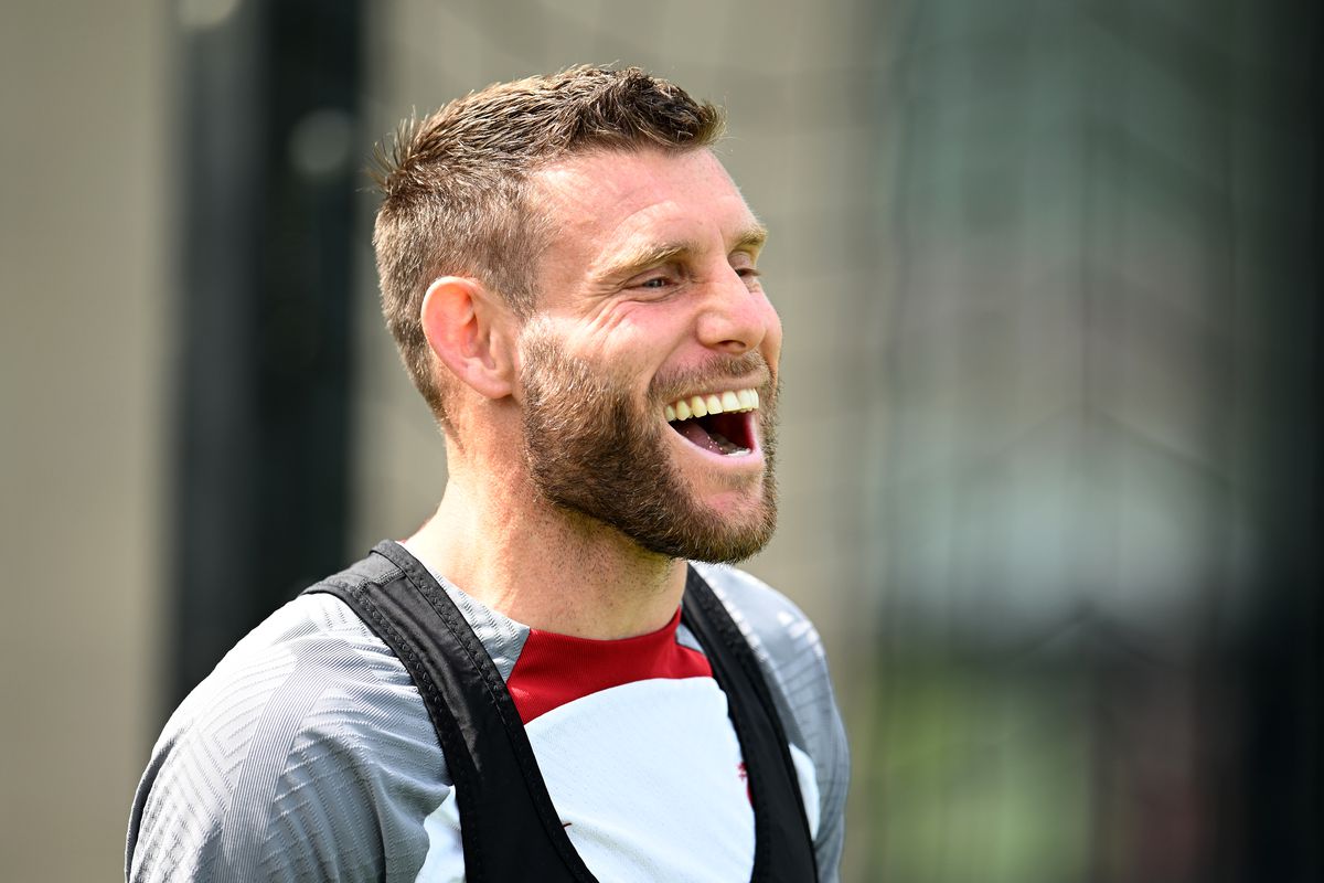 James Milner of Liverpool during a training session at AXA Training Centre on May 23, 2023 in Kirkby, England.