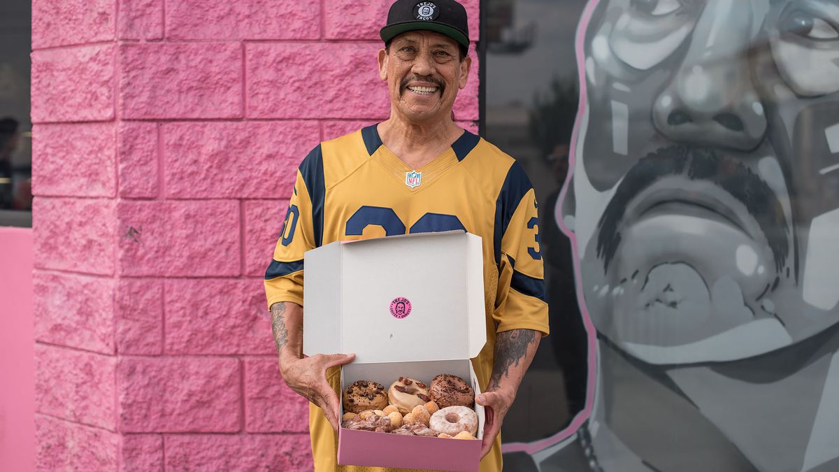 Actor Danny Trejo with a box of doughnuts