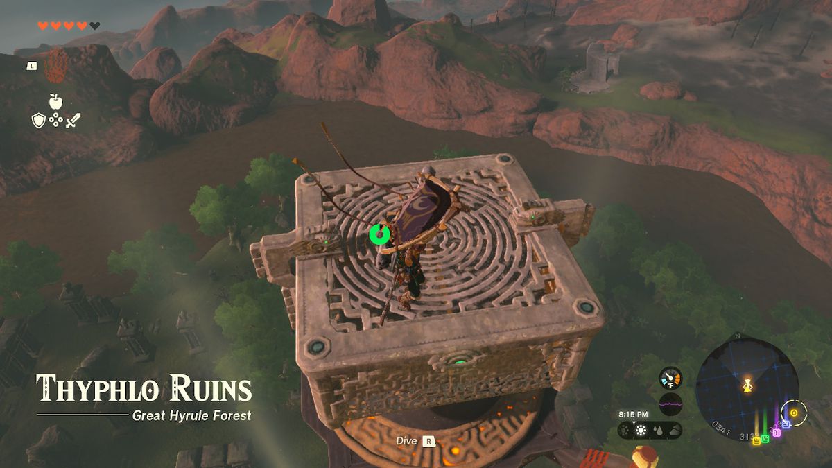 Link stands in front of a floating Zonai block around the tower in Zelda: Tears of the Kingdom
