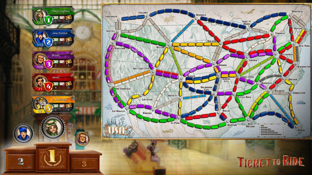 A look at the board of Ticket to Ride on Xbox consoles