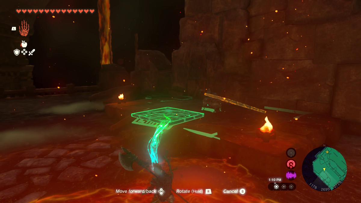 In Tears of the Kingdom, Link uses Ultrahand to pick up metal plates on top of a Zonai chest.