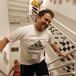 Participants ascend the stairwell of the Wells Fargo Building during the Outclimb Cancer Challenge in Salt Lake City, Saturday, March 5, 2016. The challenge of climbing the building's 24 floors is a fundraiser for the Huntsman Cancer Institute.
