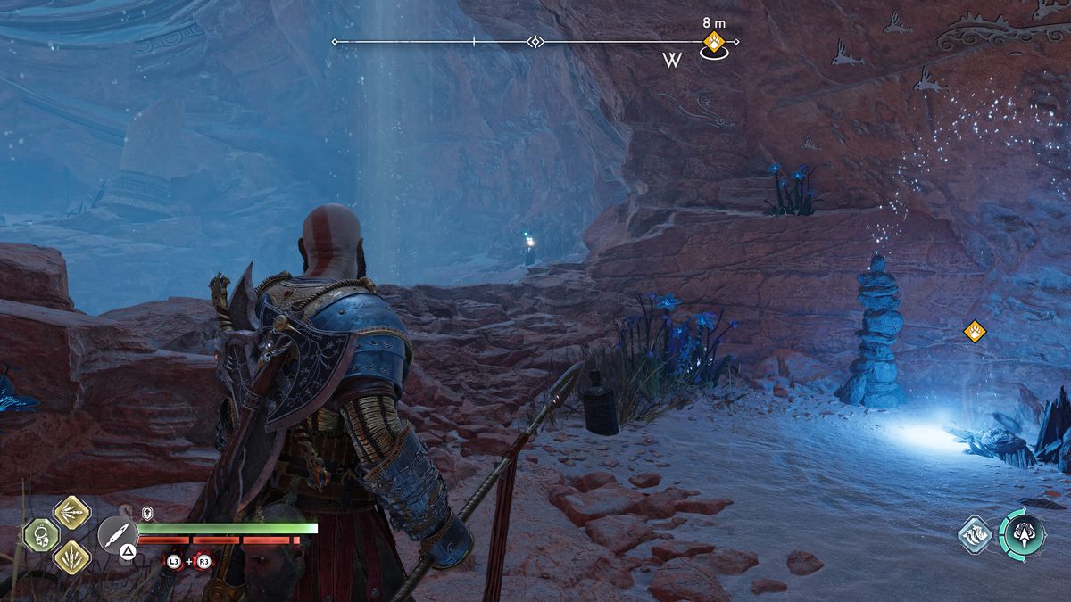 Kratos takes aim at a Nornir Totem