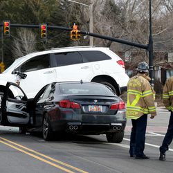 Both drivers, a passenger and a dog involved in this car accident on Foothill Drive walked away uninjured in Salt Lake City on Wednesday, Feb. 4, 2015.