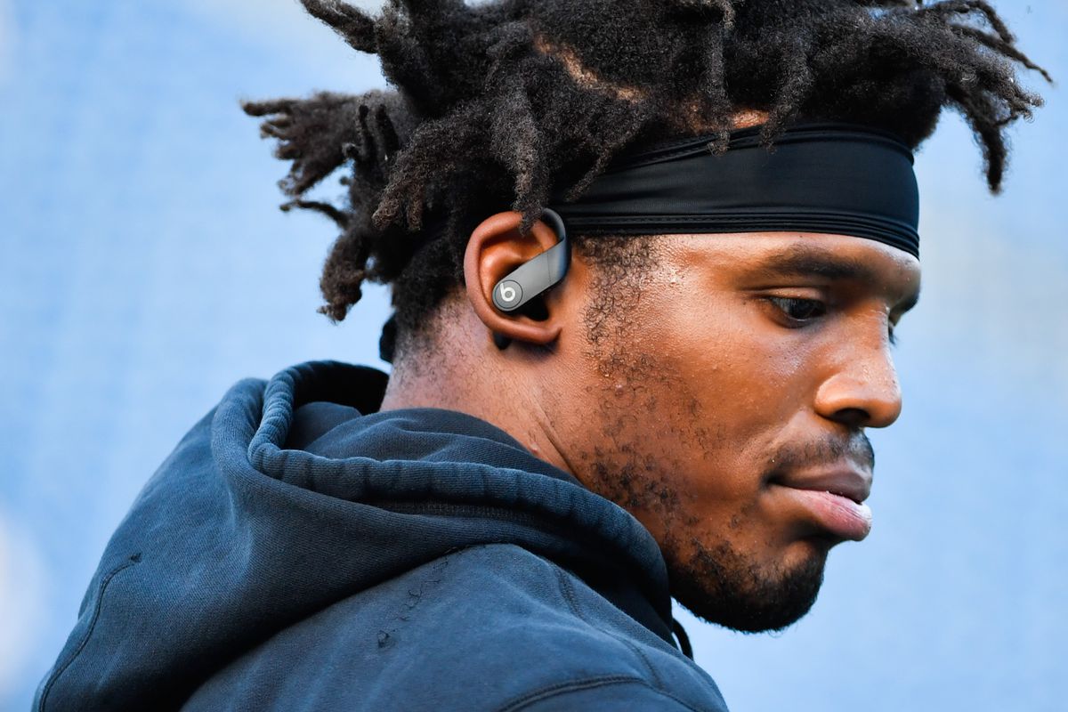 Carolina Panthers QB Cam Newton&nbsp;prior to the start of the preseason game against the New England Patriots, Aug. 22, 2019.