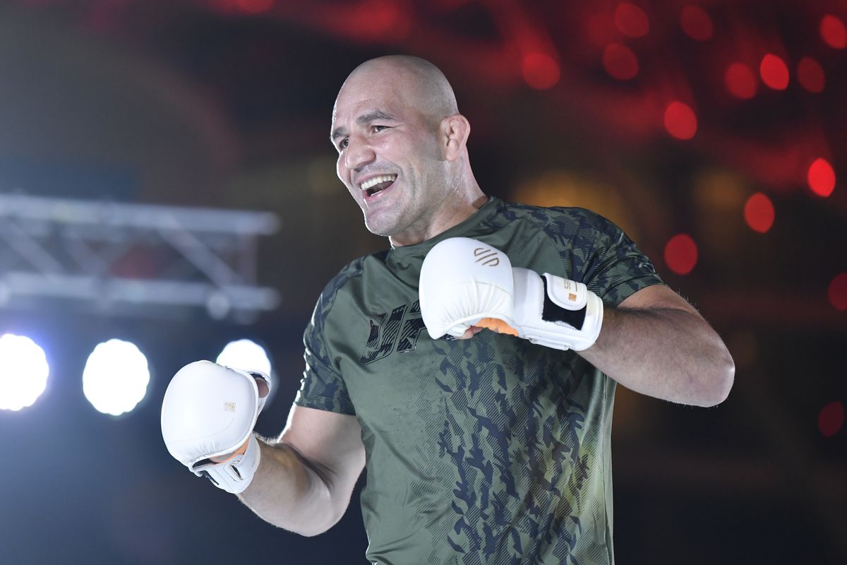 Glover Teixeira holds an open training session for fans and media during UFC 267 open workouts at W Hotel on October 27, 2021 in Yas Island, Abu Dhabi, United Arab Emirates.