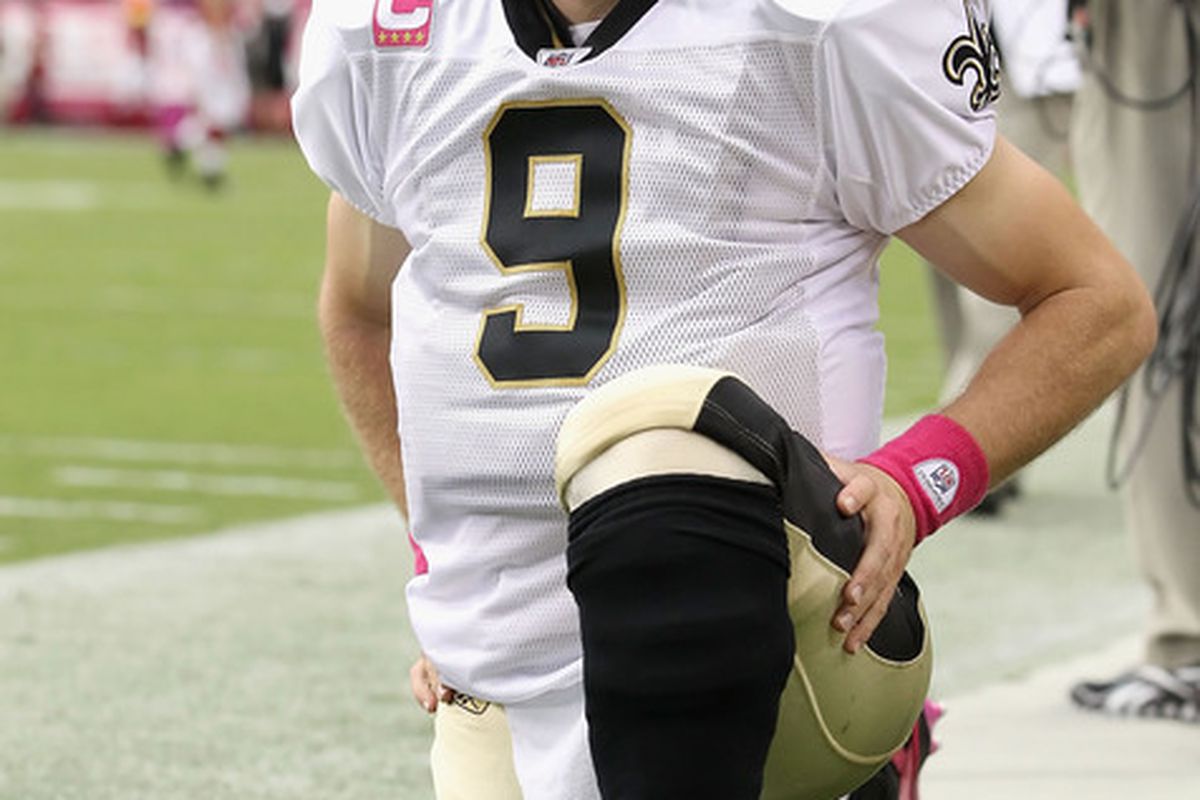 Will that "c" on his uniform stand for "C-ya!" in 2013?  (Photo by Christian Petersen/Getty Images) *** Local Caption *** Drew Brees