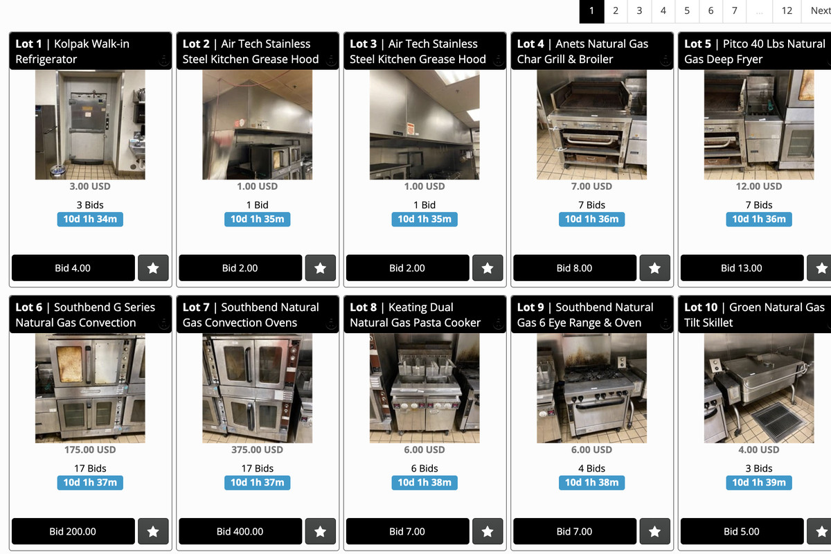 A website shows refrigerators, sinks, stoves up for auction