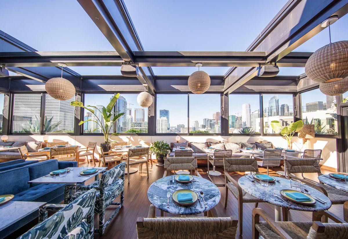Open-air dining at a new rooftop restaurant.