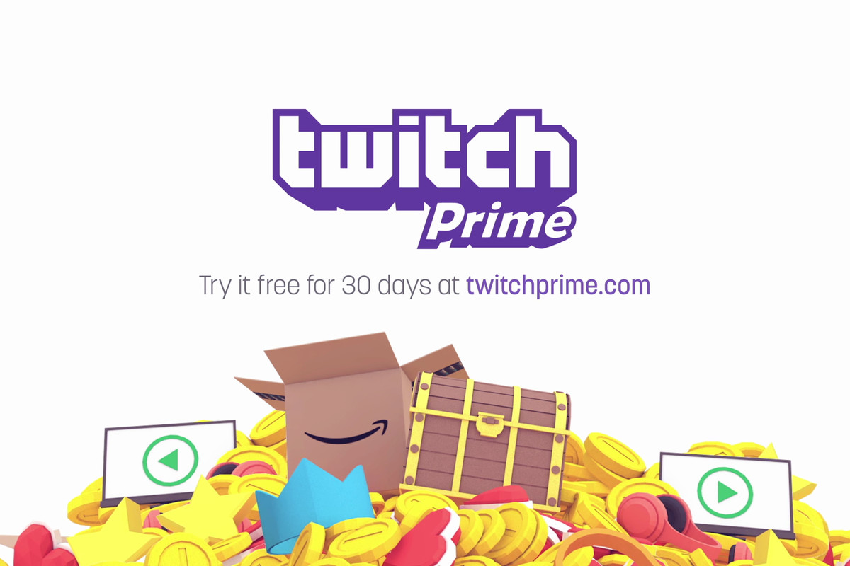 A Twitch Prime logo above an illustration of a pile of treasure