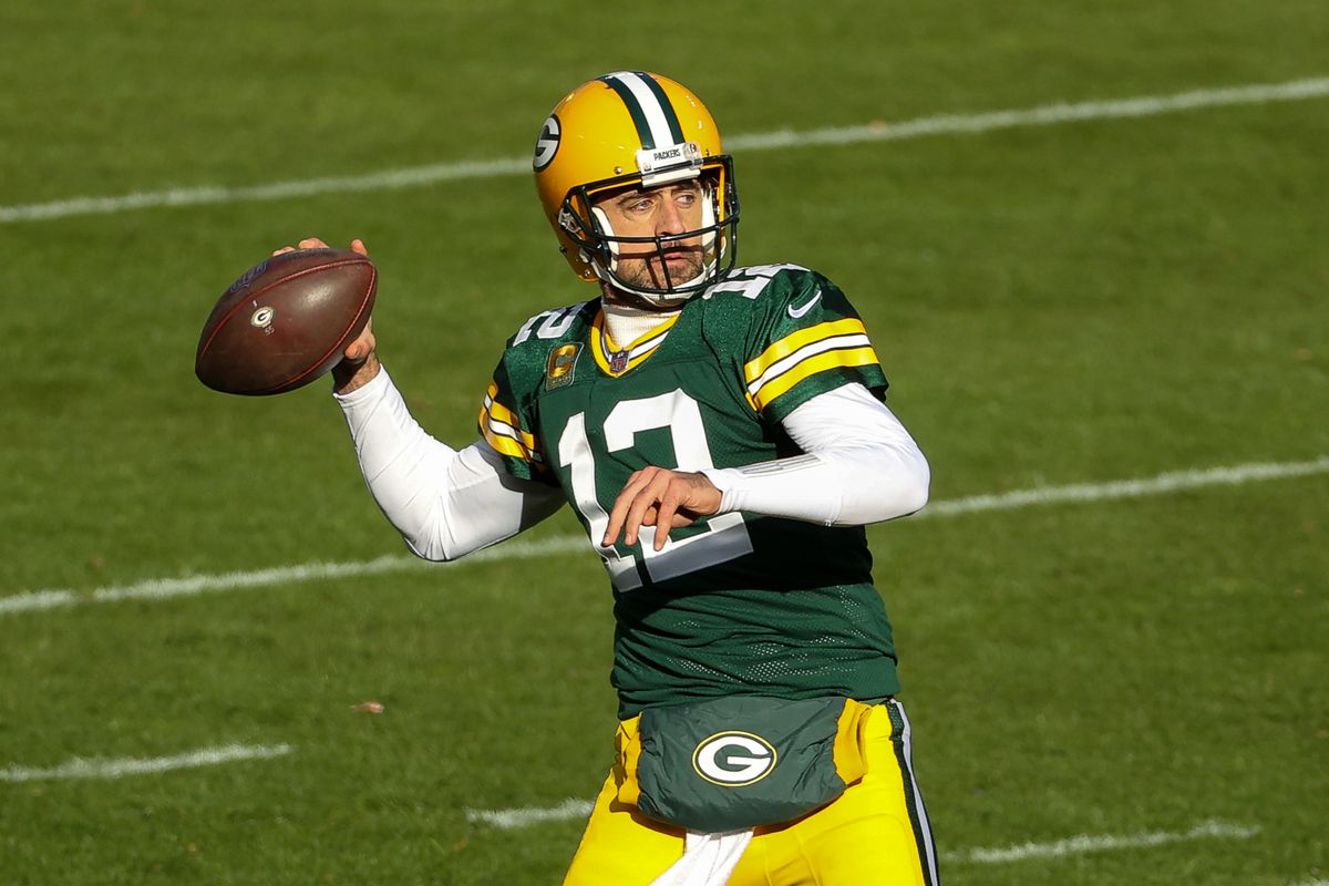 Aaron Rodgers #12 of the Green Bay Packers throws a pass in the third quarter against the Minnesota Vikings at Lambeau Field on November 01, 2020 in Green Bay, Wisconsin.
