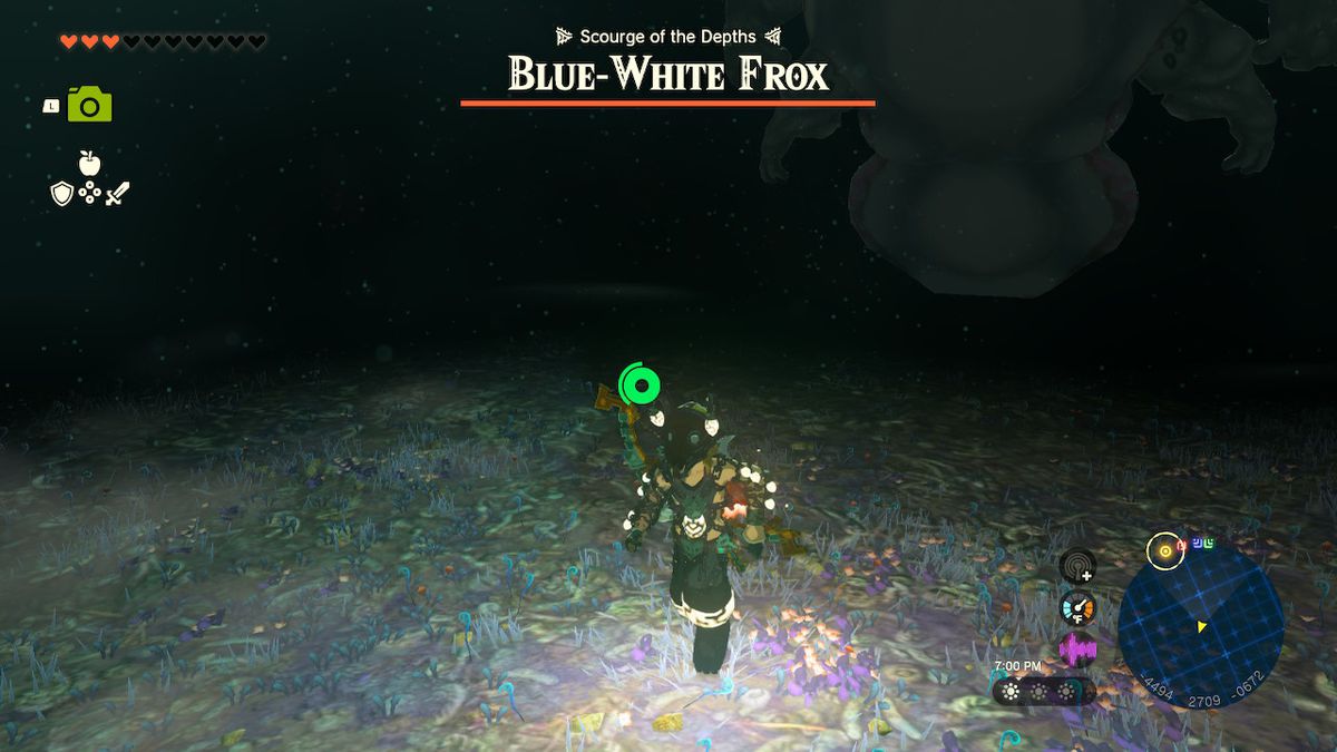 Link escapes from a Blue-White Frox in Zelda: Tears of the Kingdom