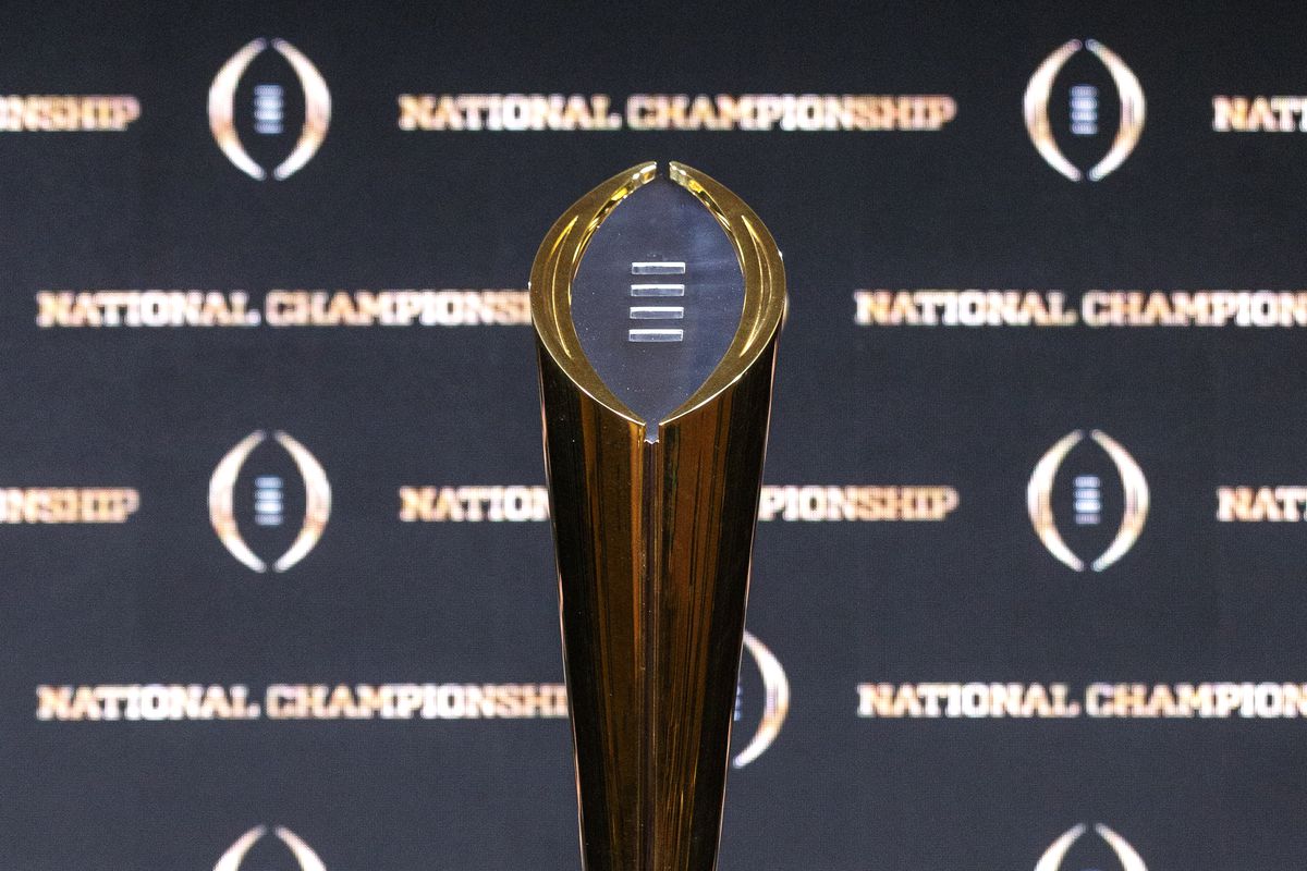 A general view of The College Football Playoff National Championship Trophy before the head coaches press conference before the College Football Playoff National Championship at the Grand Ballroom at the Sheraton Hotel on January 12, 2020 in New Orleans, Louisiana.