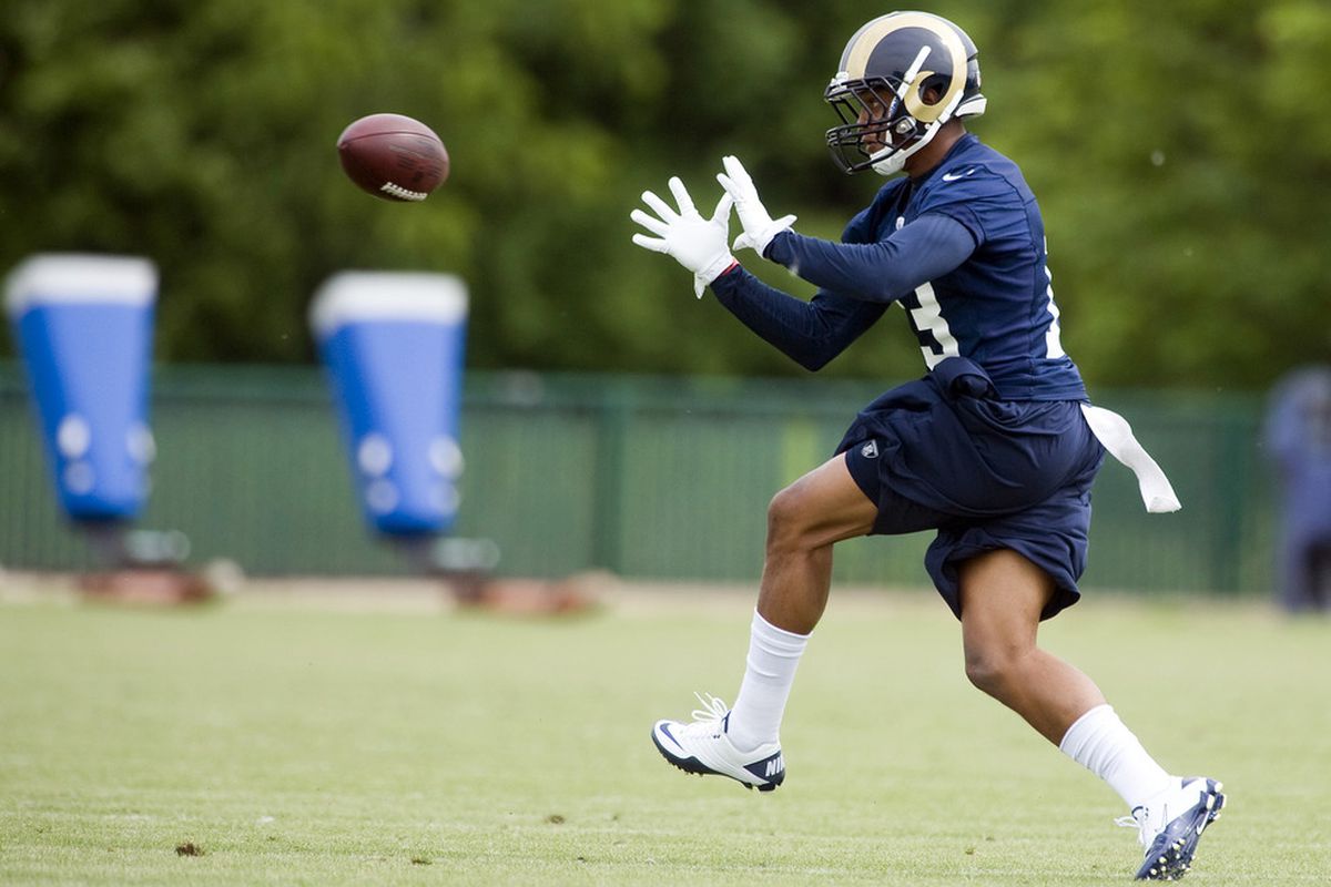 May 11, 2012; St. Louis, MO, USA; St. Louis Rams wide receiver Chris Givens (13) makes a catch during mini camp at ContinuityX Training Center. Mandatory Credit: Jeff Curry-US PRESSWIRE