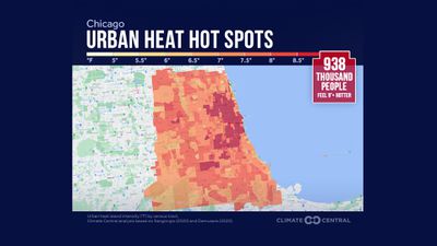 A map of Chicago that’s shaded yellow to red to show which neighborhoods are hottest.
