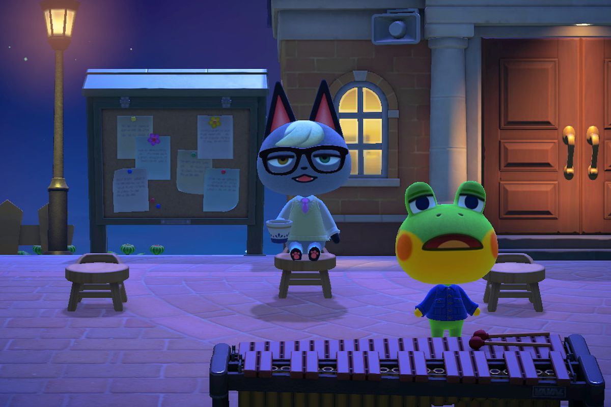 Raymond in Animal Crossing sitting on a stool.